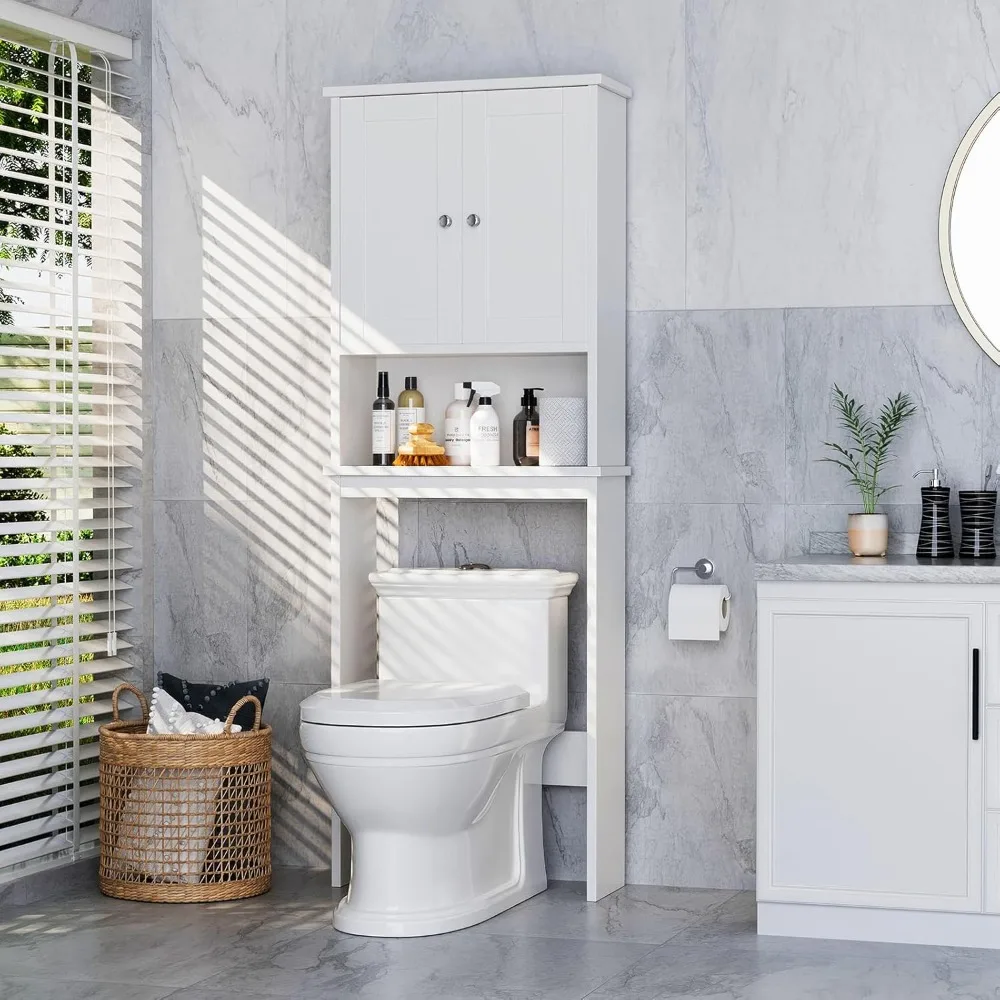 

Over The Toilet Storage Cabinet, Bathroom Storage Organizer Over Toilet, Space Saver W/Adjustable Shelf & Open Storage
