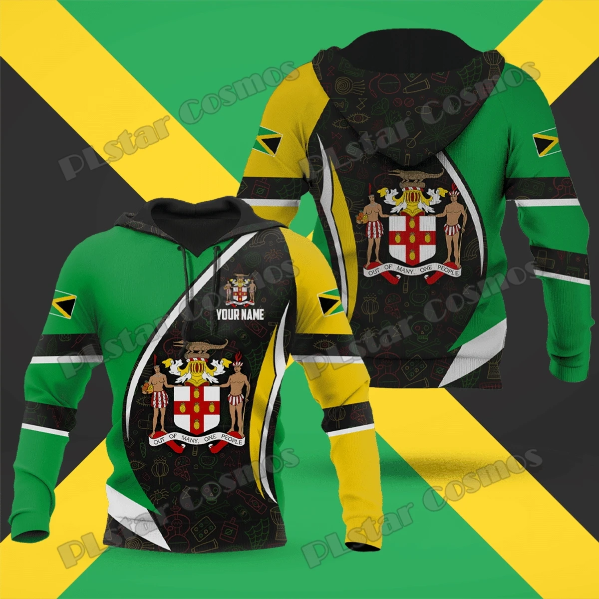 PLstar Cosmos Custom Name Jamaica Coat Of Arms And Flag 3D Printed Men's Hoodies Unisex Casual Autumn Hooded Pullover QDY25