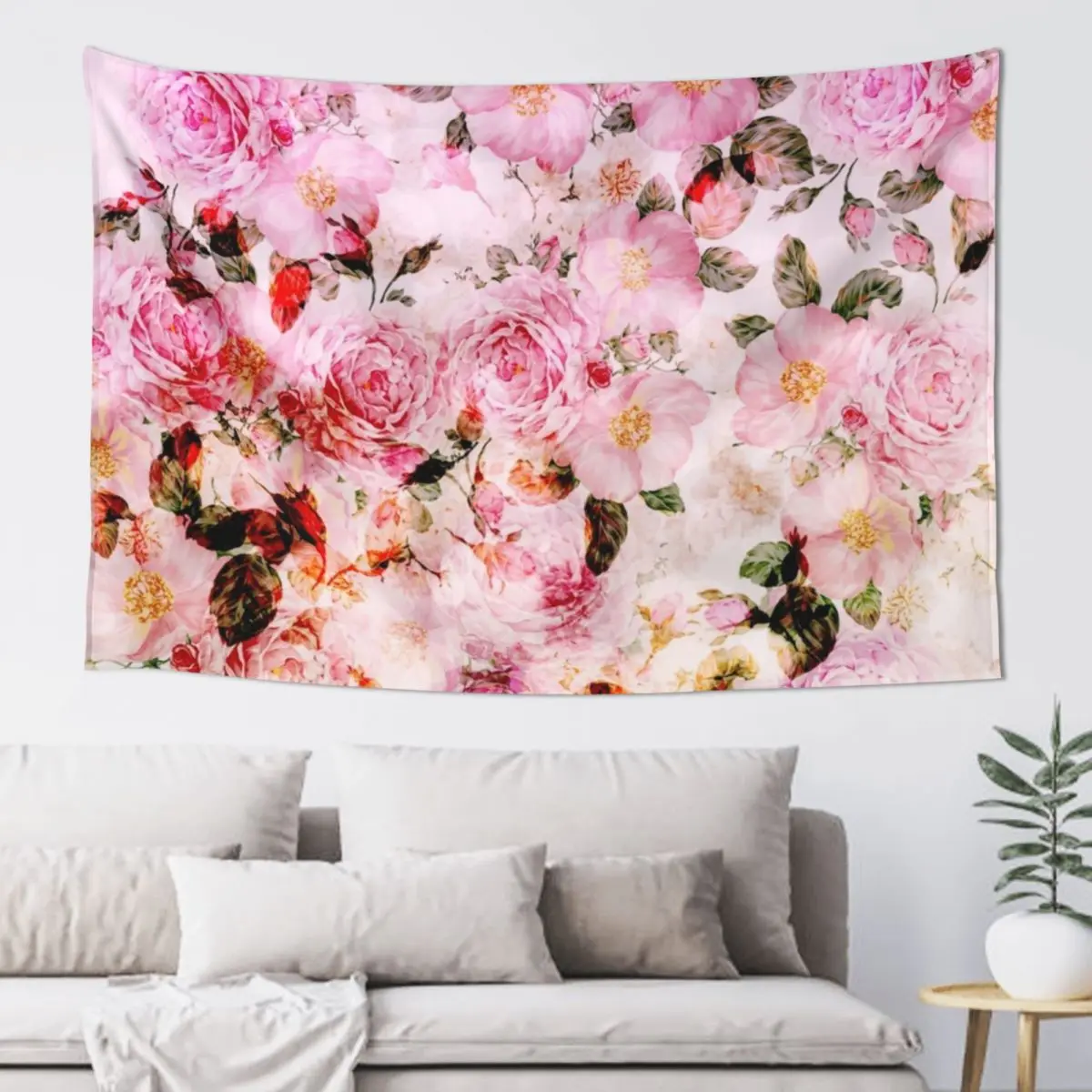 

Chic girly pink watercolor vintage floral pattern Tapestry Home Decoration Cute Room Decor Tapestry