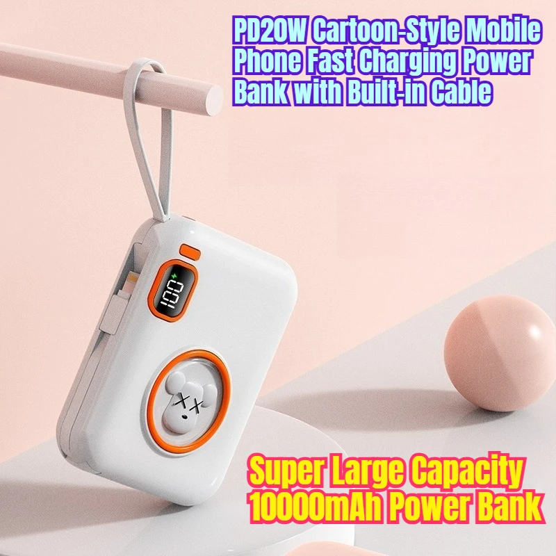 

20W Cartoon-Style Mobile Phone Fast Charging Power Bank with Built-in Cable Super Large Capacity 10000mAh Power Bank