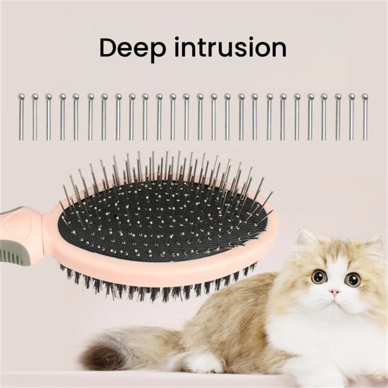 Dubbelzijdige Hond Pin Kam Varkenshaar Huisdierborstel 2-in-1 Schoon haar Ontschaduw en massage met rubberen handvat Verzorgingsartikelbenodigdheden