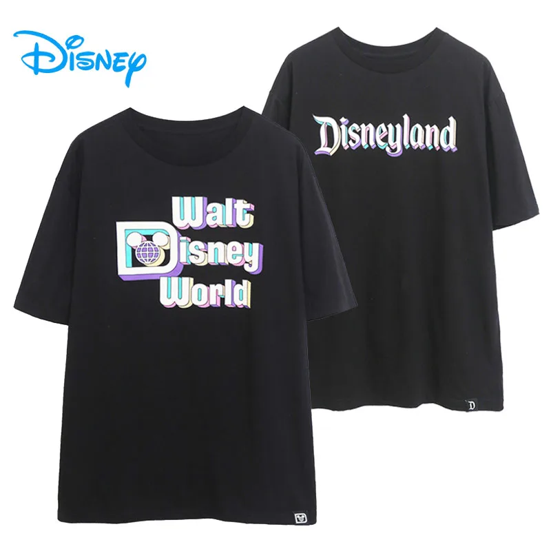 

Летняя повседневная футболка Disney World с круглым вырезом, женская свободная футболка с героями мультфильмов, топ Disneyland, футболка с короткими рукавами, уличная одежда унисекс для пары