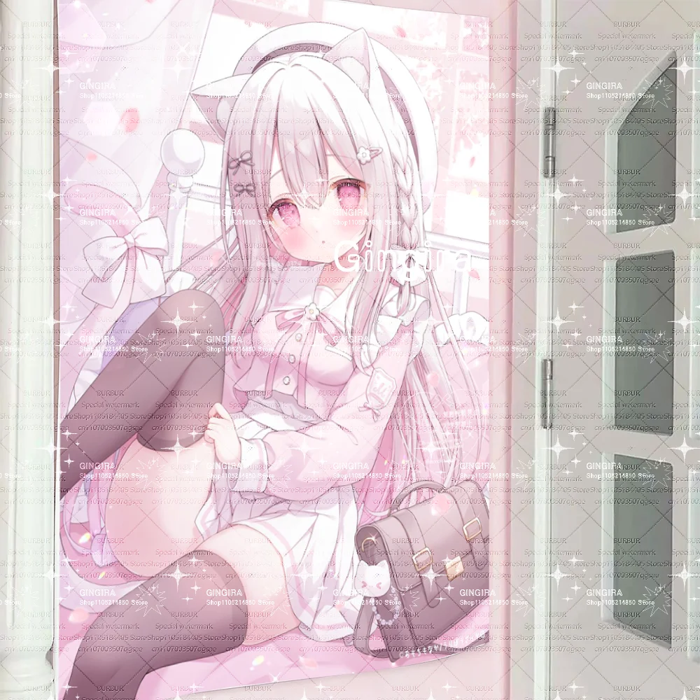 

2D Cat Maiden in Black Stockings Galgame dormitory and bedroom decoration, tapestry, fabric for wall hanging, indoor hangin