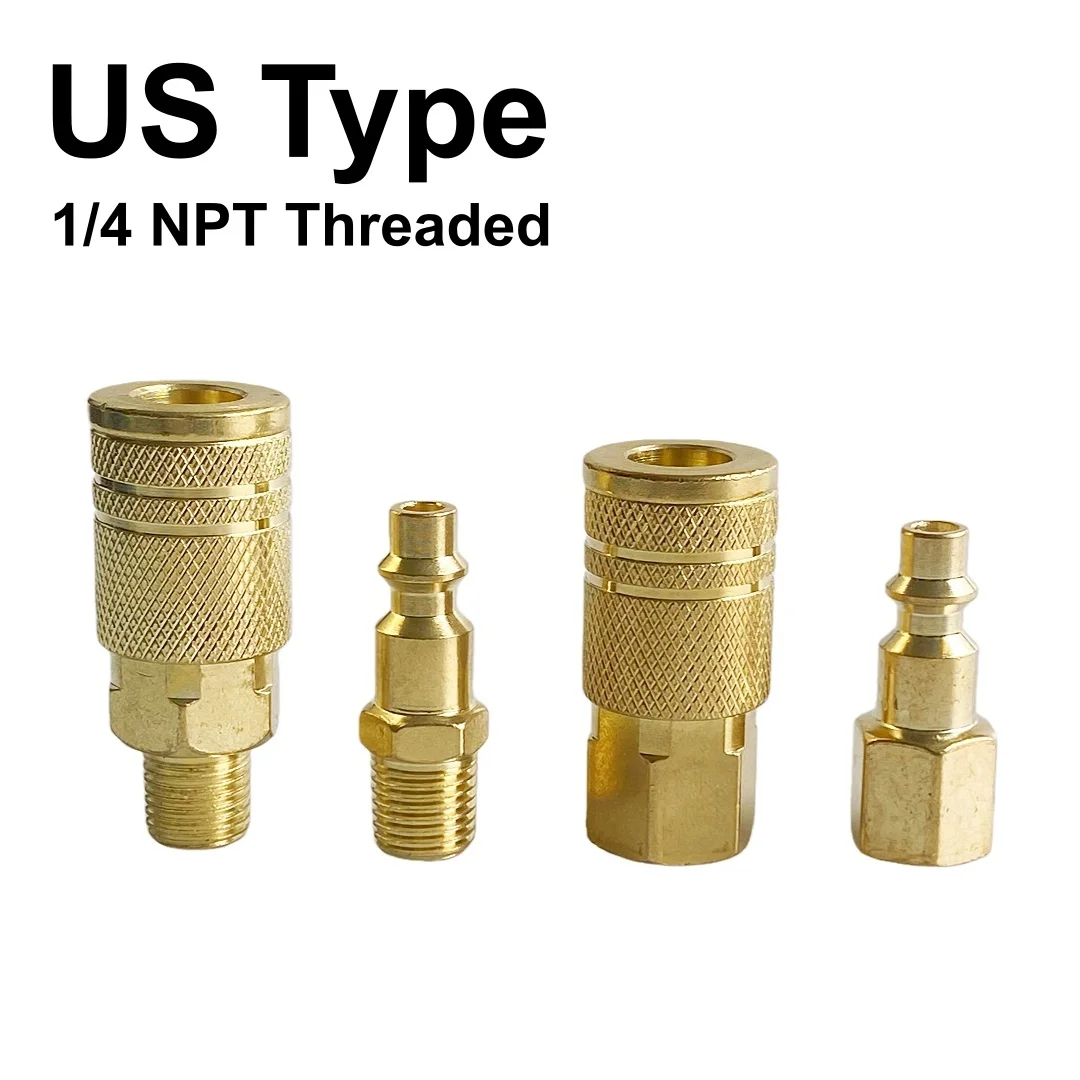 US Type Air Hose Quick Connect Plug & Coupler With 1/4 NPT Fitting Thread American Standard Air Compressor Pneumatic Accessories