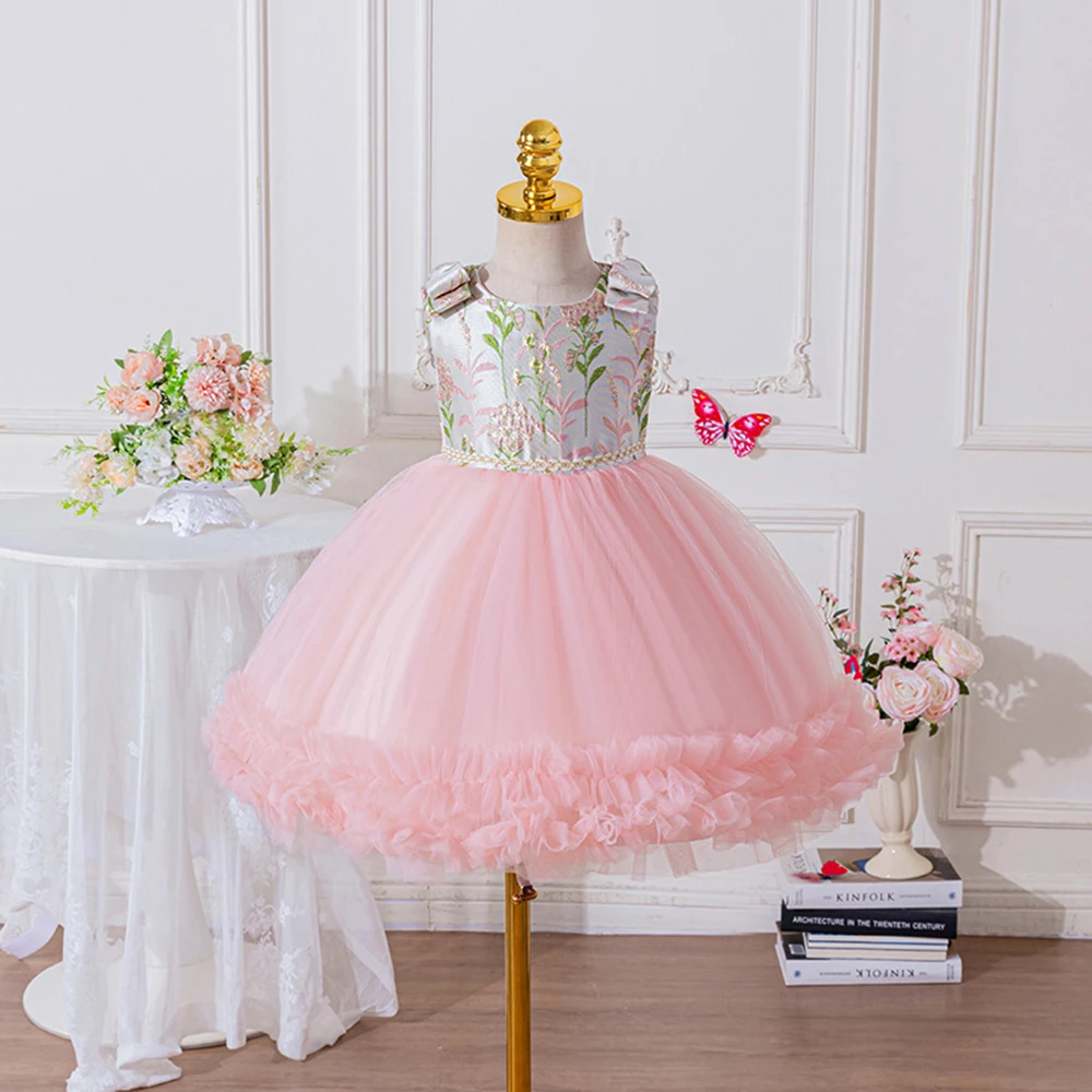 HETISO Princess Ball Gown for Kids Girls Embroidered Tulle Dress Spring Summer Birthday Party Children's Dress 2-6 Years