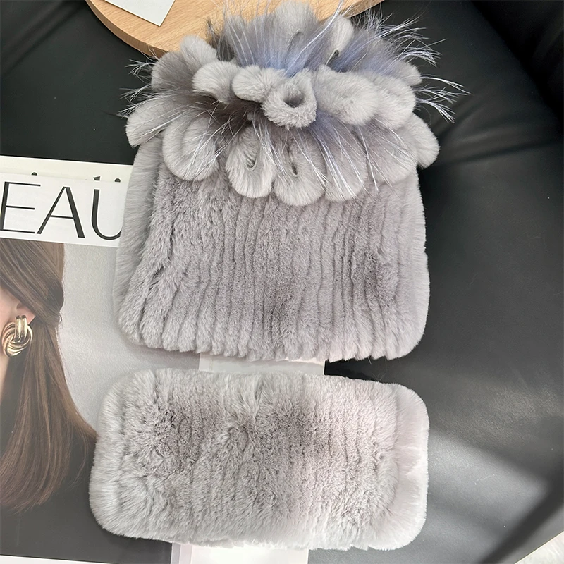 

Winter Hat For Women Fashionable Rabbit Fur Hat Scarf Set Thick Ear Protection Fur Hat For Women Handmade Russian Fur Warm Caps