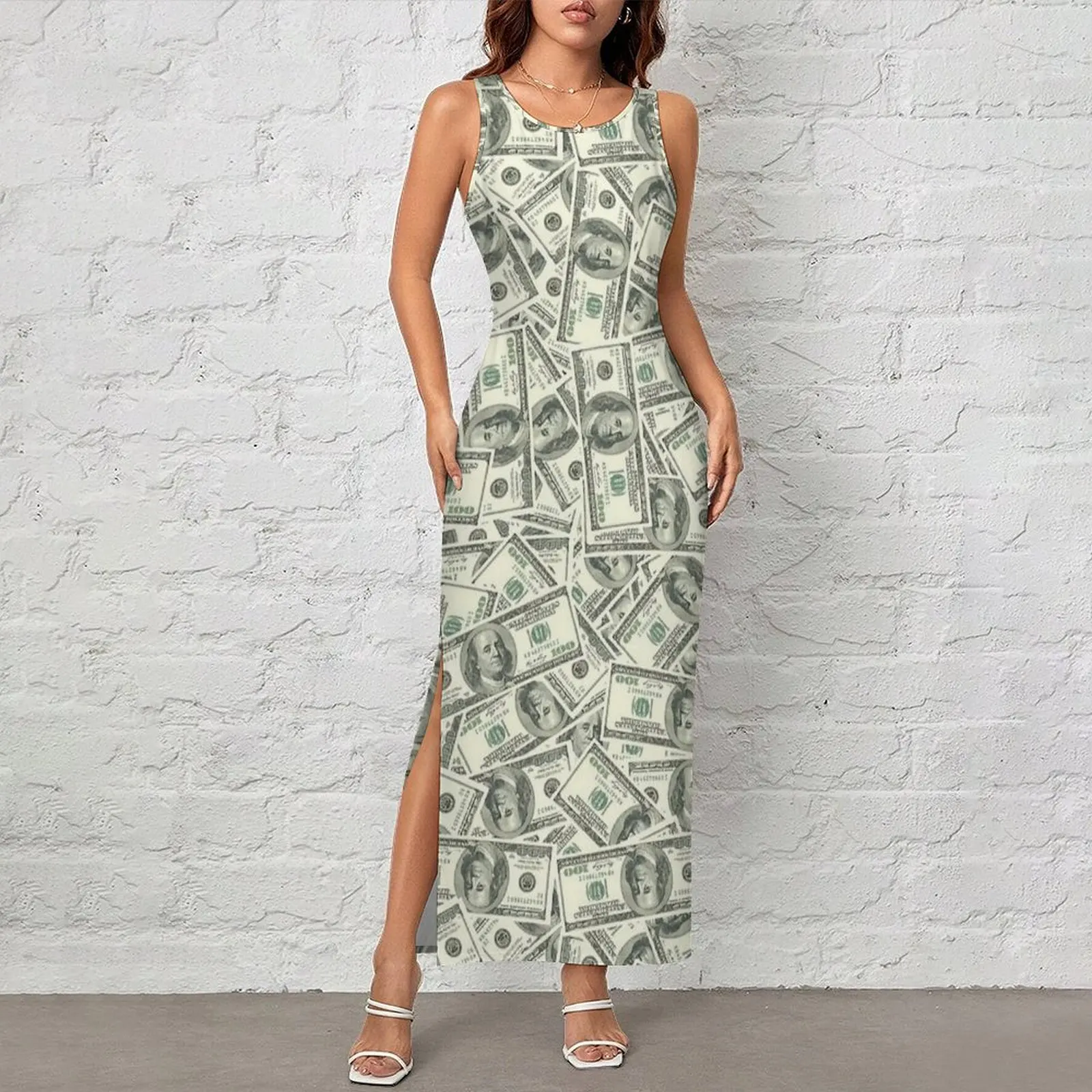 One Hundred Dollar Bills 100 Benjamins Giant Dress Fashion Maxi Dresses Vintage Bodycon Dress Women Graphic Big Size Vestidos