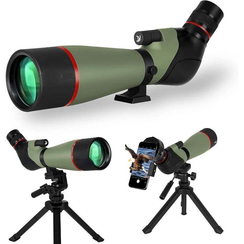 Newest 20-60X80 HD Dual Focusing Spotting Scope, BAK4 Prism 45 Degree Angled Eyepiece with Tripod, Smartphone Adapter,