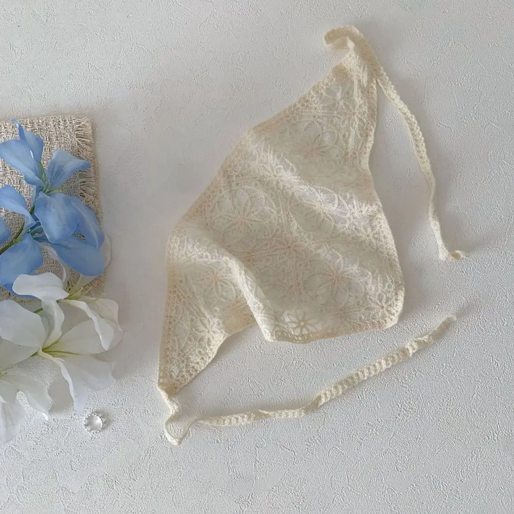 

Versatile Hollow Out Headscarf Sweet Flower Knitted Hair Scarf Triangle Scarf