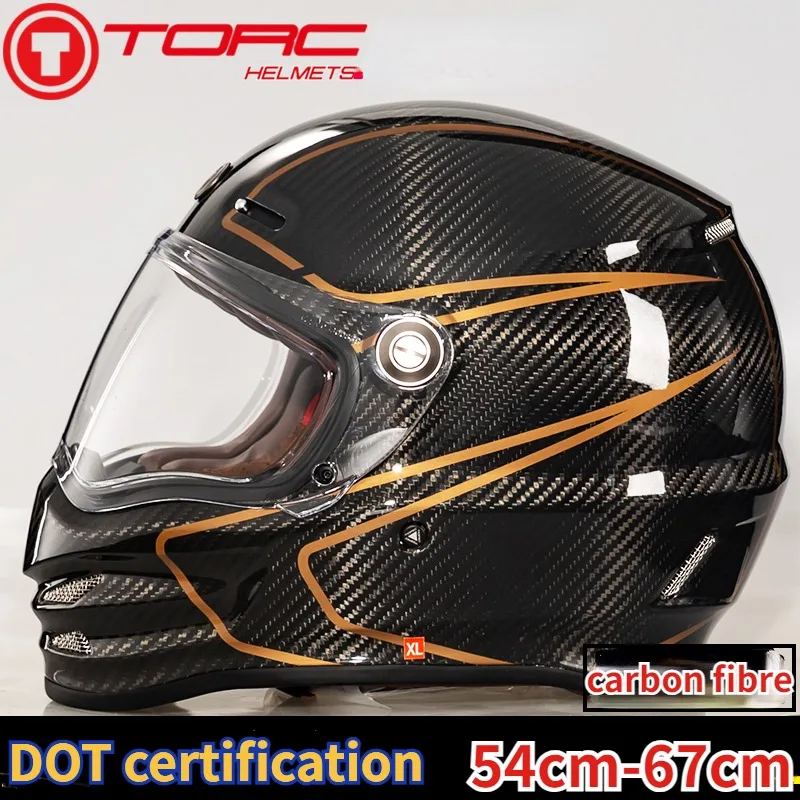 

TORC Motorcycle Carbon Fiber Helmet Retro Motorbike Full Helmet T9 Men Women All Seasons DOT ECE Certification 54-67cm