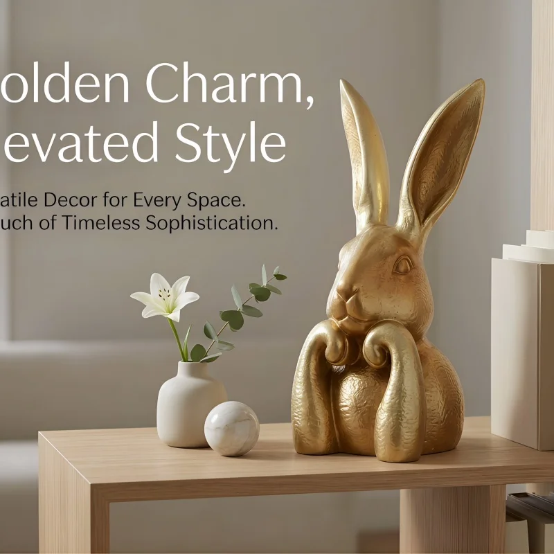 

Spring Bunny Gold Rabbit Statue Cute Resin Easter Bunny Figurine Home Ornament for Shelf Dining Table Mantel Entryway Desk
