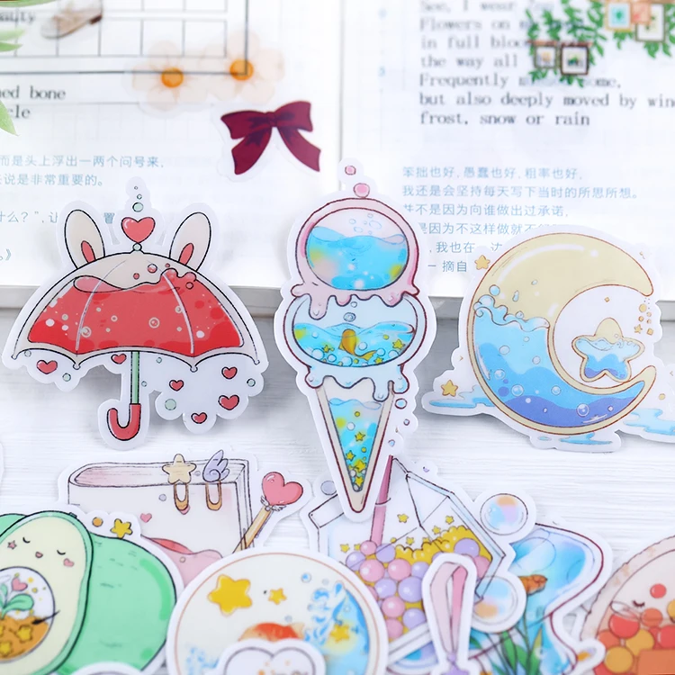 

25pcs Pink Umbrella Romantic Handbook Sticker Pack Ins Wind Girl Heart Handbook Cute Cartoon Kawaii Planner Ice Cream