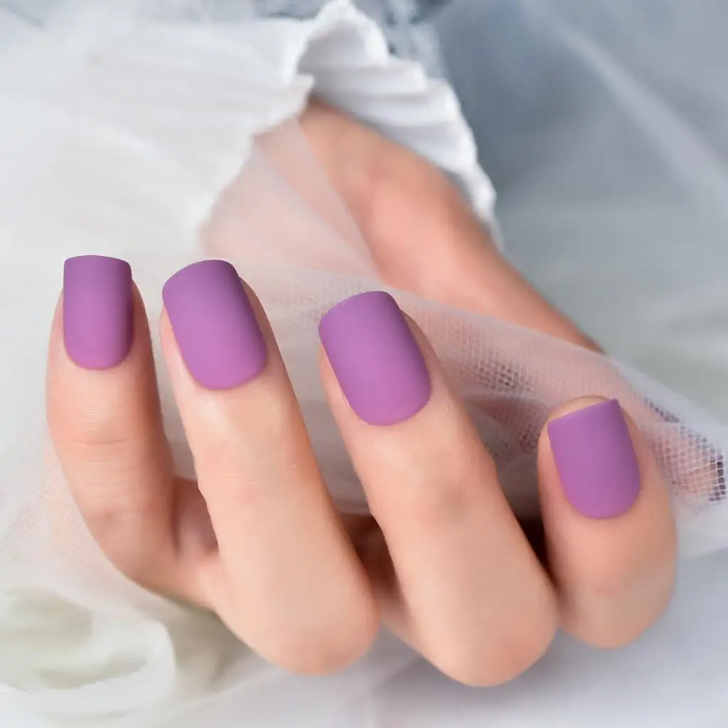 24pcs Lavender Purple Matte Press On Nail Reusable Acrylic Squoval Round False Nail Medium Wearable Fake Nail for Women Girls