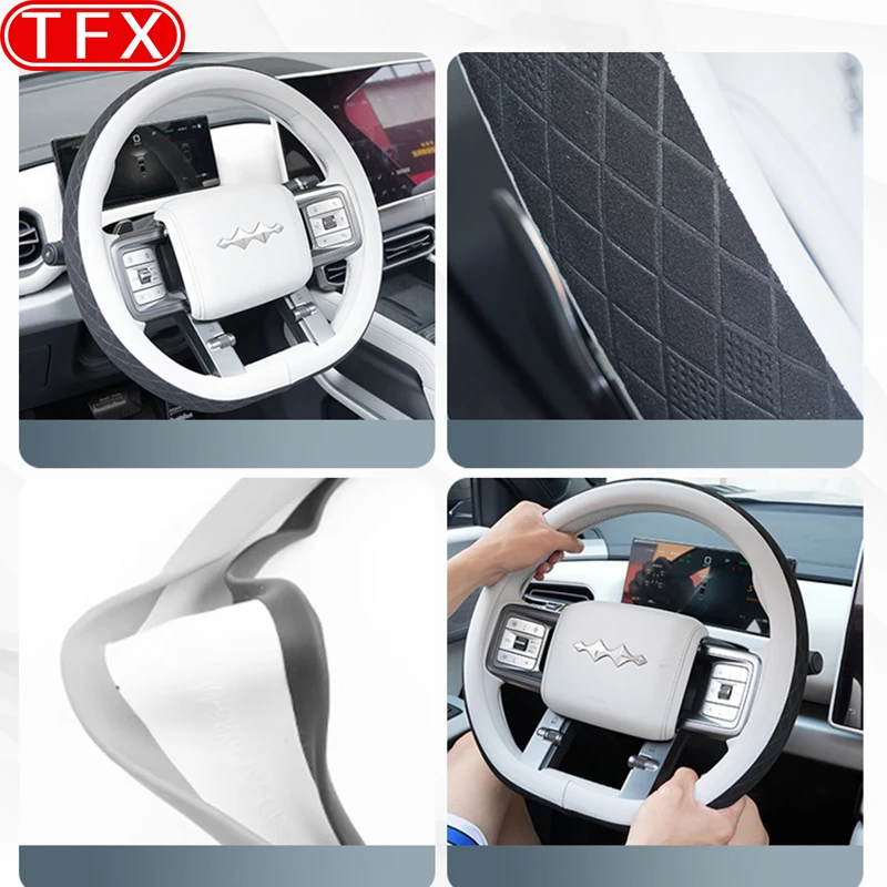 ل BYD ليوبارد التيتانيوم 3 2025 غطاء عجلة قيادة السيارة مستقيم نمط عجلة القيادة غطاء مقبض اللون الأصلي اكسسوارات