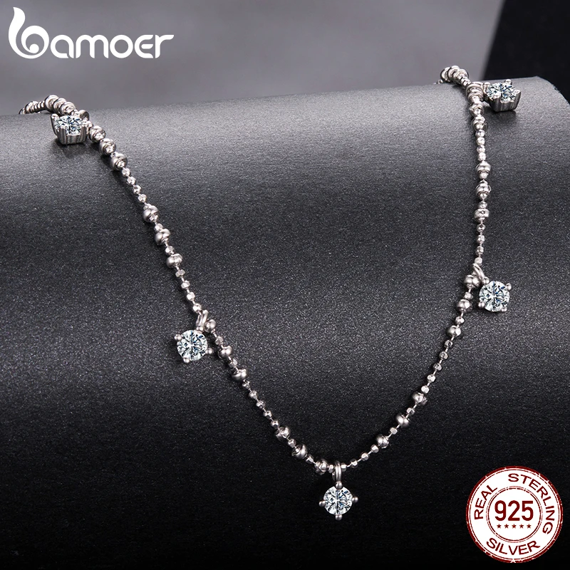 

Ожерелье Bamoer с муассанитом, серебро 925 пробы, уникальный дизайн с подвесками из муассанита, ожерелье-цепочка с бусинами, изысканные ювелирные украшения для женщин
