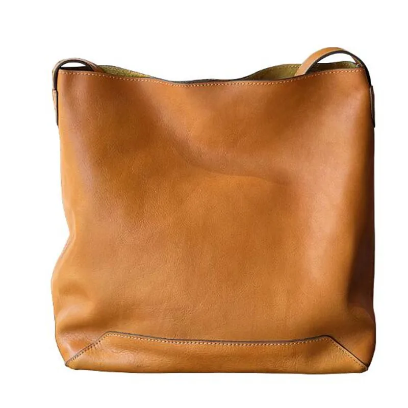 Japan and South Korea Leather female cowhide vintage Tote bag Large capacity cowhide shopping bag single shoulder crossbody bag