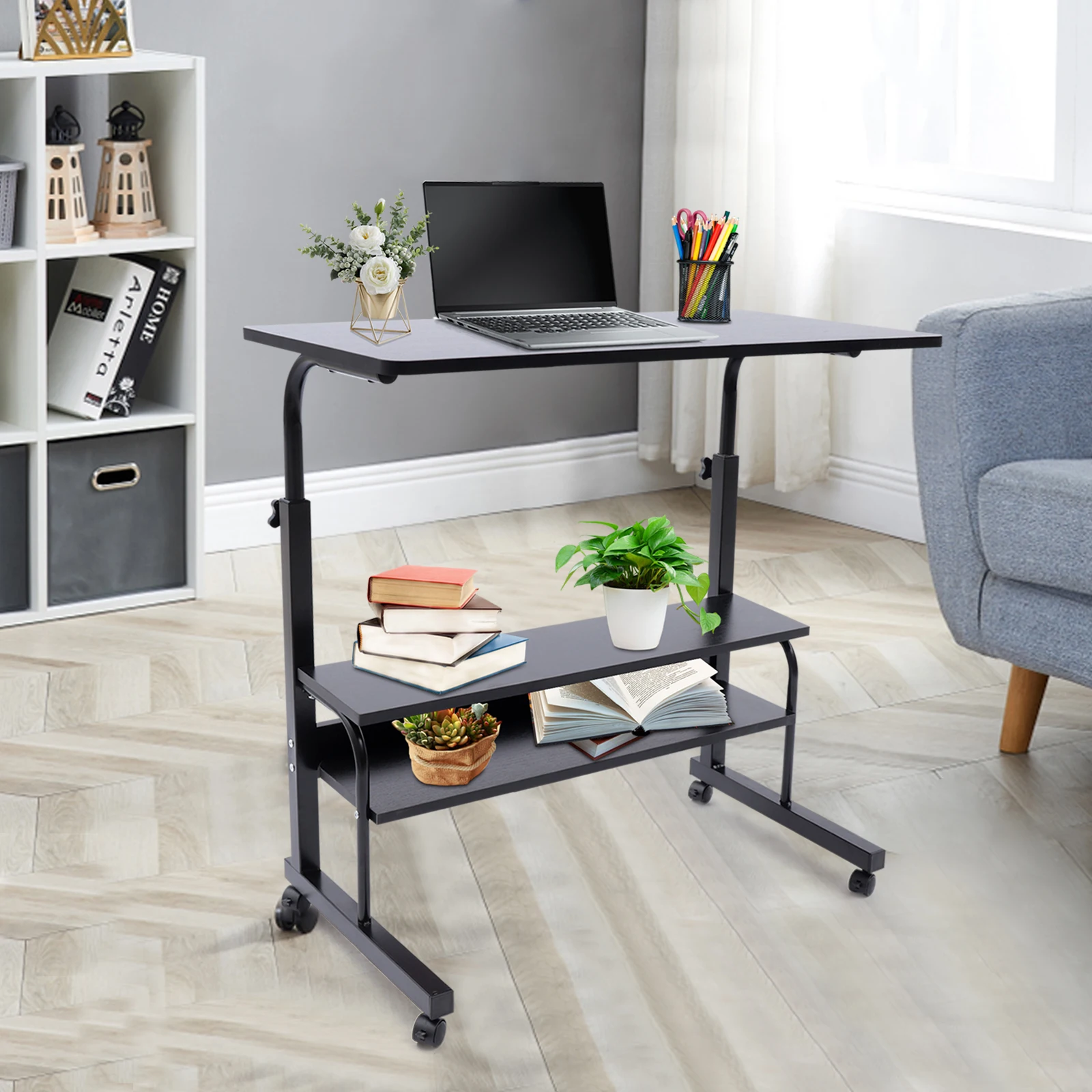 Rolling Side Table Computer Laptop Desk Study Workstation for Home Office TOP