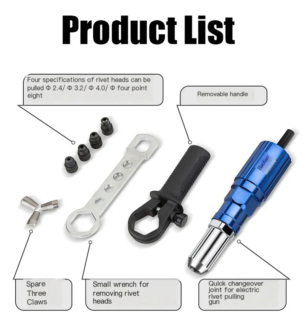 Gereedschap Elektrische Klinknagel Pistool 2.4Mm-4.8Mm Klinknagel Moer Pistool Booradapter Accuble Klinkgereedschap Invoegen Moer Pull Klinknagel Gereedschap Snel Trekken