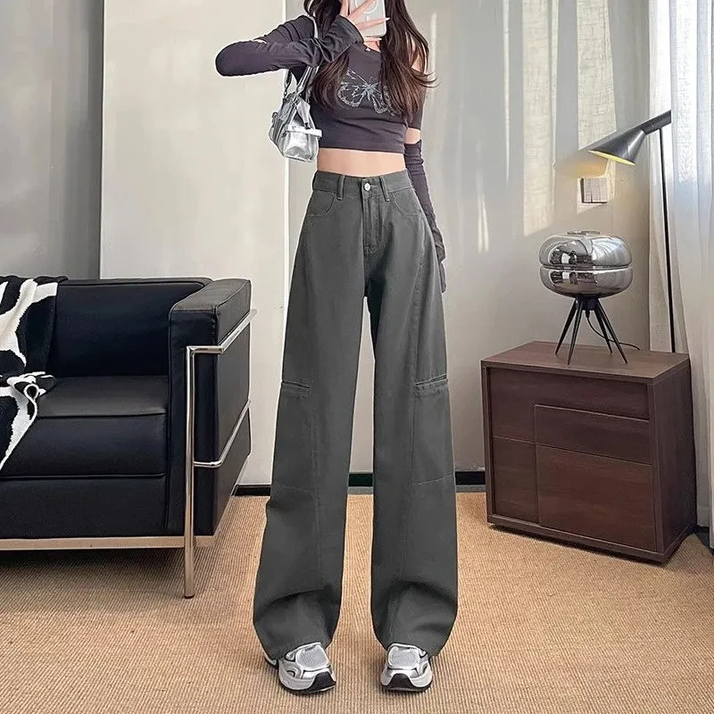 

Women's High-Waisted Retro Workwear Jeans Loose Straight Casual Wide-Leg Trendy Urban Style