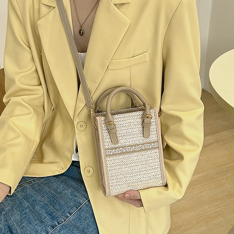 2023 Summer New Straw Shoulder Bag Square Fashion Handbags Designer Crossbody Bags For Women Small Top-handle Bag