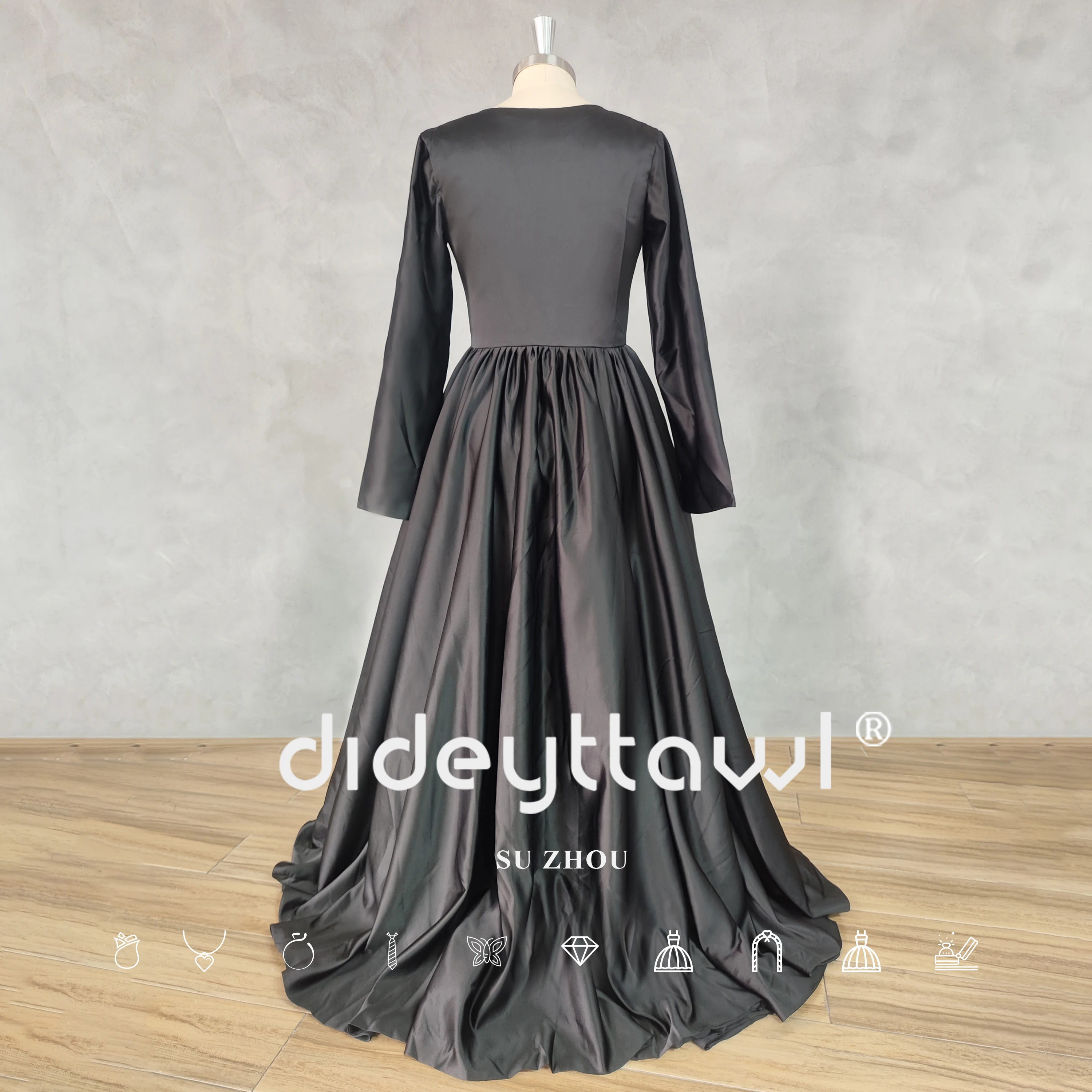 DIDEYTTAWL Real Photos 2 Pieces O-Neck Long Sleeves Lace Prom Dress A-Line Court Train Evening Gown Custom Made