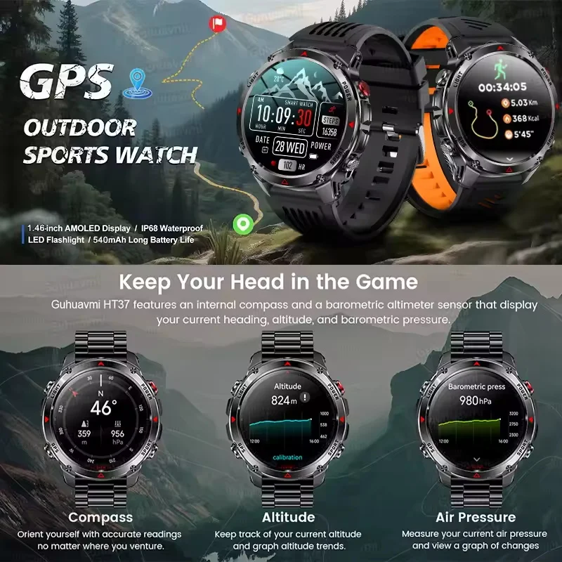 2025New T-Rex 3 Outdoor GPS Sports SmartWatch RIDE Run Swim GPS Trackr Compass Altimeter 10ATM&IP69K BT Call Smartwatch Men