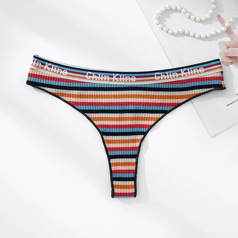 GK Brand Trendy Fashion Ladies Thongs Super Elastic Comfortable High Quality Cotton Flimsy Colorful Striped Underpants Lingerie