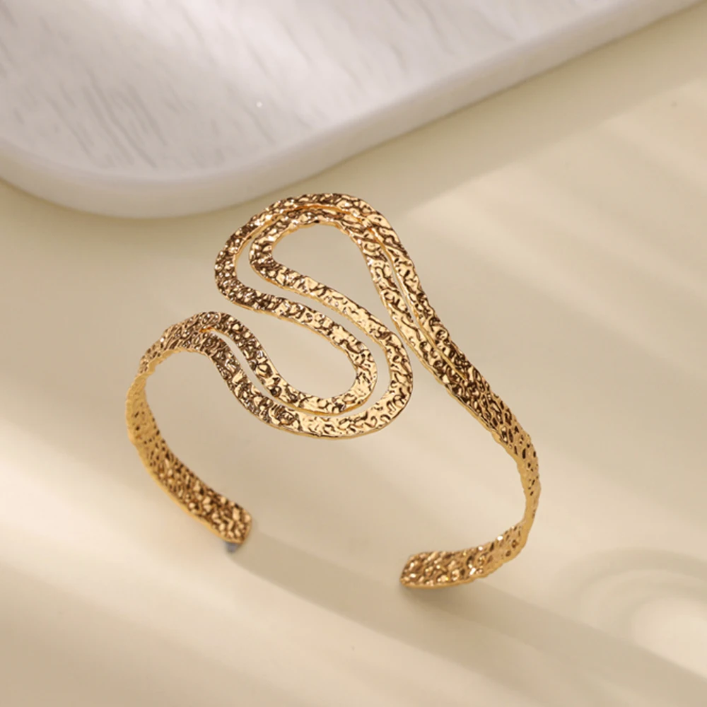 Stainless Steel Bracelet For Women Men Aesthetic Flower Leaf Bangle Opening Gold Color Geometric Bangles Bracelets Femme Jewelry