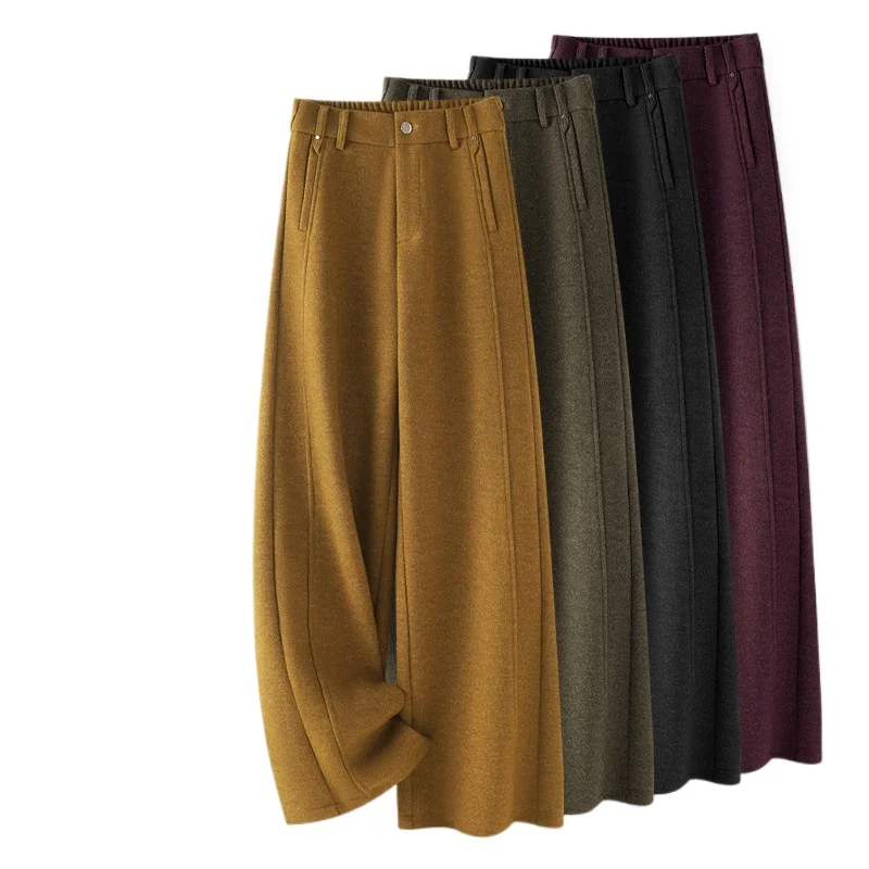

High-quality Cashmere Wide-leg Pants Women's Wool Casual Trousers Autumn Winter Thick High-waist Loose Woolen Straight Pants