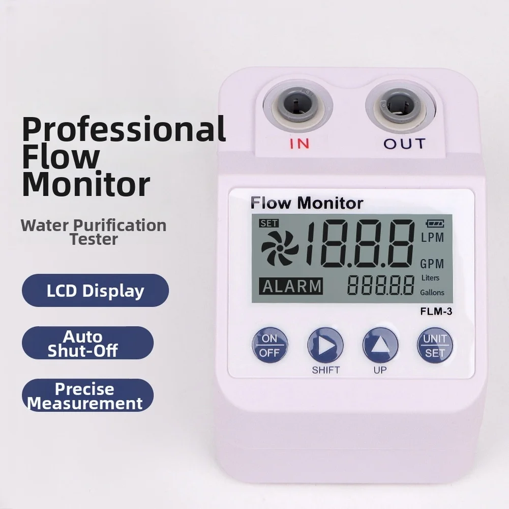 FLM-3 Digital Water Flow Meter LCD Display 0.8-8LPM RO Purifier Filter Monitor Alarm Auto Shutdown For Home Industrial Testing T