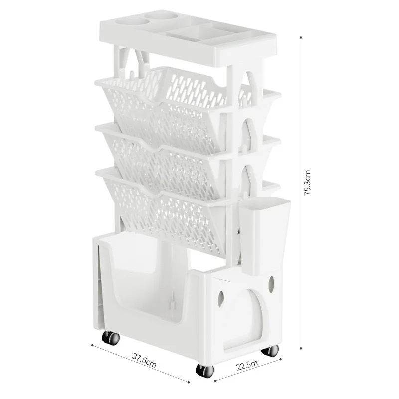 Multifunctional movable table floor-to-ceiling bookshelf, simple seam, wheeled trolley, multi-layer shelf for students' books