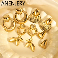 ANENJERY 316L Stainless Steel Heart Leaf Hollow Square Earrings For Women Special Niche Design Fashion Jewelry Gift Wholesale