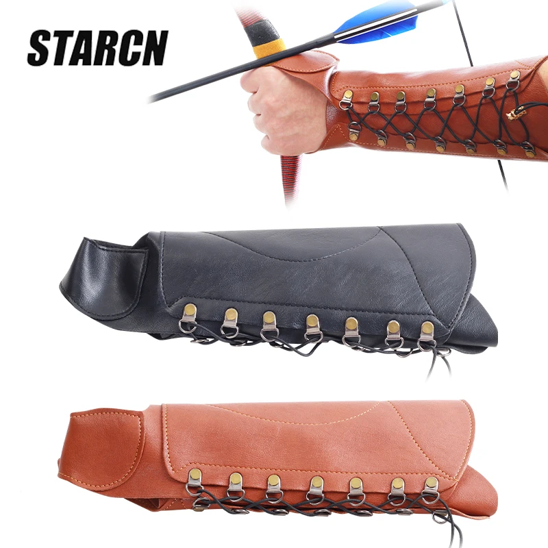 Archery Arm Guard Leather Protector Adjustable Strap Elasticit Outdoors Compound Recurve Bow Shooting Target Sport Accessories