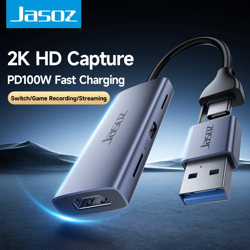 

Jasoz Video Capture Card PD 100W 4K HDMI to USB/Type-C Video Grabber for PC Computer Camera Gaming Live Streaming Video Recorder