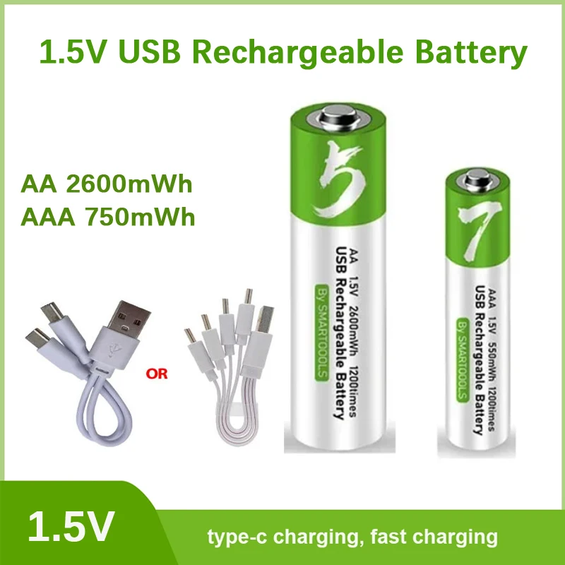 AA Rechargeable Battery 1.5V 2600mWh, Fast Charging, Suitable for Remote Control Toys, Remote Controls, Mice, Keyboards, Etc.