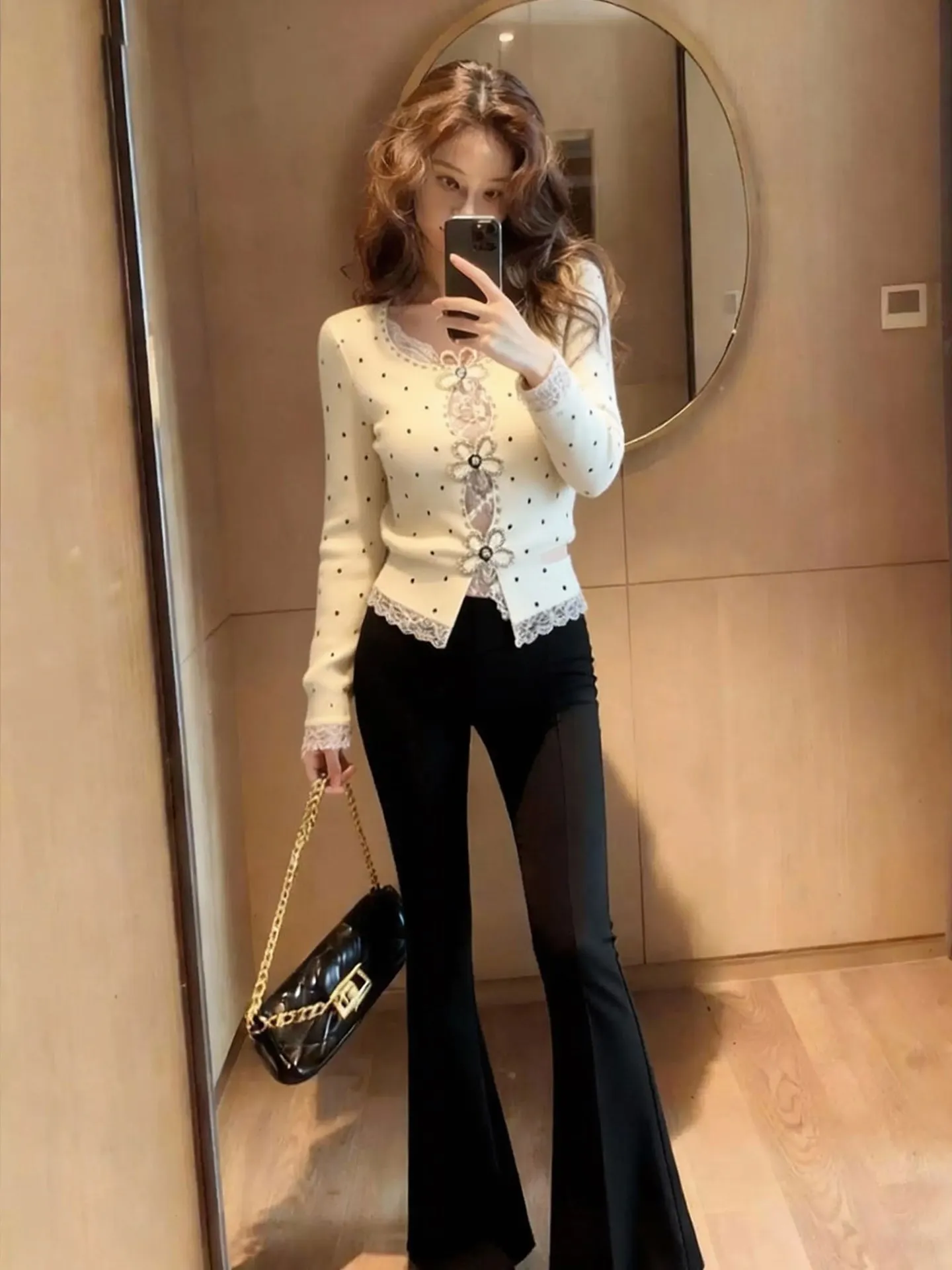 

White Long Sve Camere Sweater Women's round Ne Commute Sle Spring New Arrival Korean Version Straight Cut Wool Blend