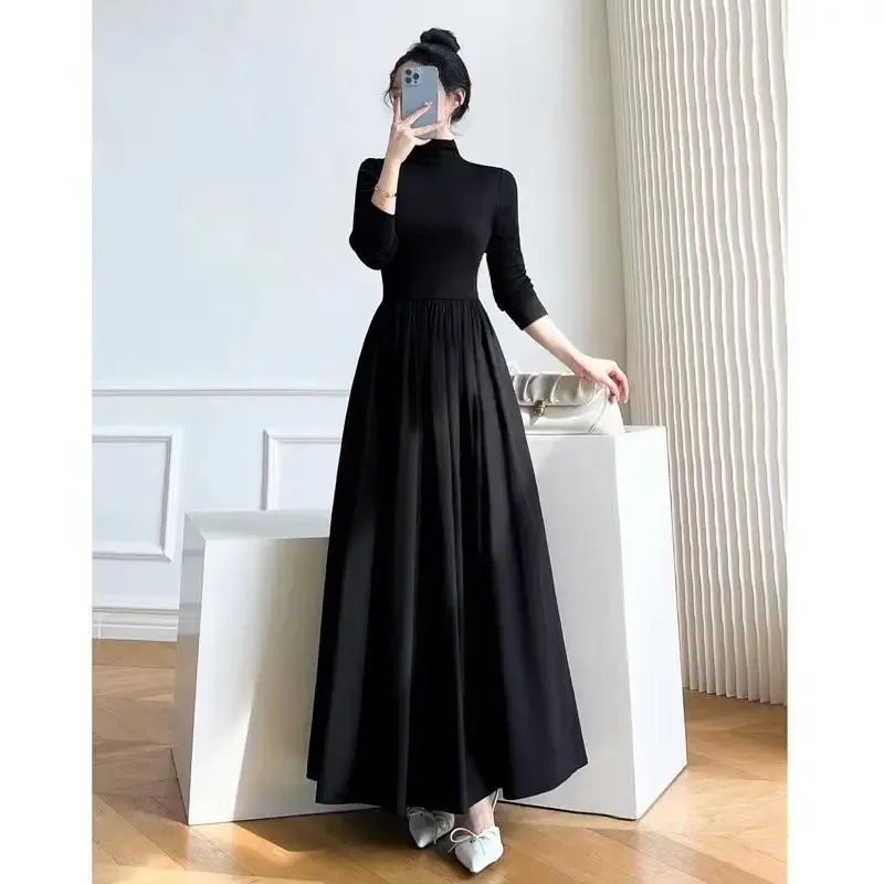 2024 New Slim Long Sleeve Elegant Dress Autumn Winter Thin Casual Temperament Pullovers Women\'s Clothing Office Lady Simplicity