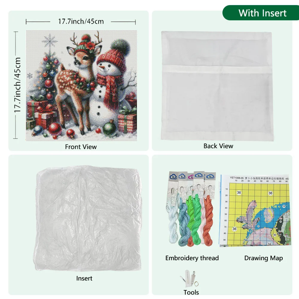 HUACAN DIY Cross Stitch Pillow Snowman Full Embroidery Animal Deer Winter 11ct Printed Canvas Christmas Unique Gift