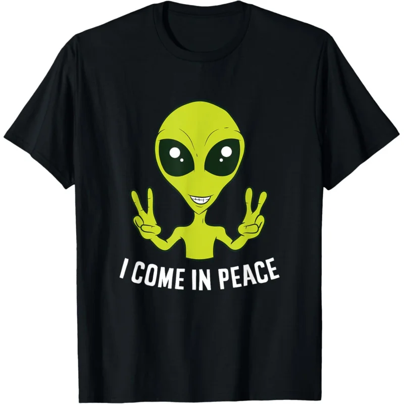 

Men's and Women's Sports and Leisure Fashionable Short sleeved Cute Alien I Come In Peace Space Rave Music Gift T-shirt