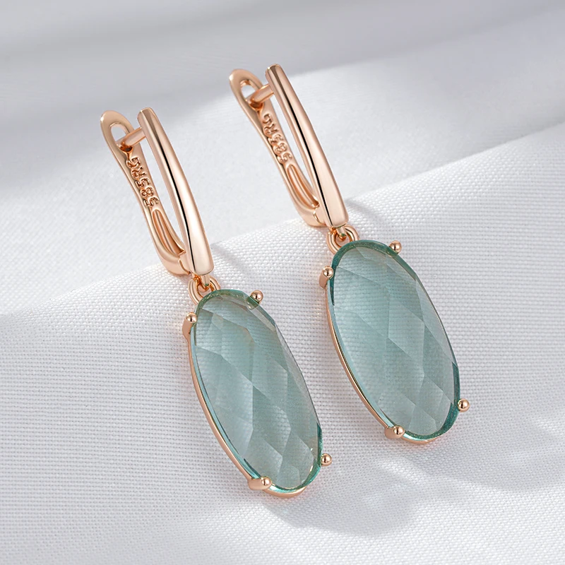 JULYDREAM 585 Gold Color Green Gradient Blue Oval Zircon Large Pendant Earrings for Women Party Jewelry Light Luxury Accessories