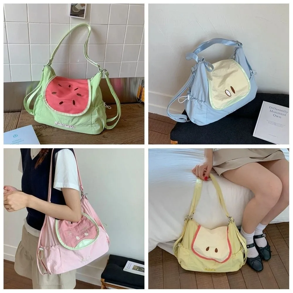 عارضة الدوبامين اللون الفاكهة النايلون على ظهره الكورية نمط سعة كبيرة القماش حقيبة ساعي حمل حقيبة خفيفة الوزن حقيبة كتب الطالب