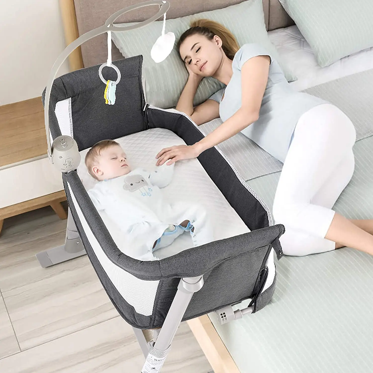 Großhandel mit Musikspielzeug für Babys neben dem Schlaf mit Höhenoptionen, 3-in-1-Babywiege, robustes Babybett