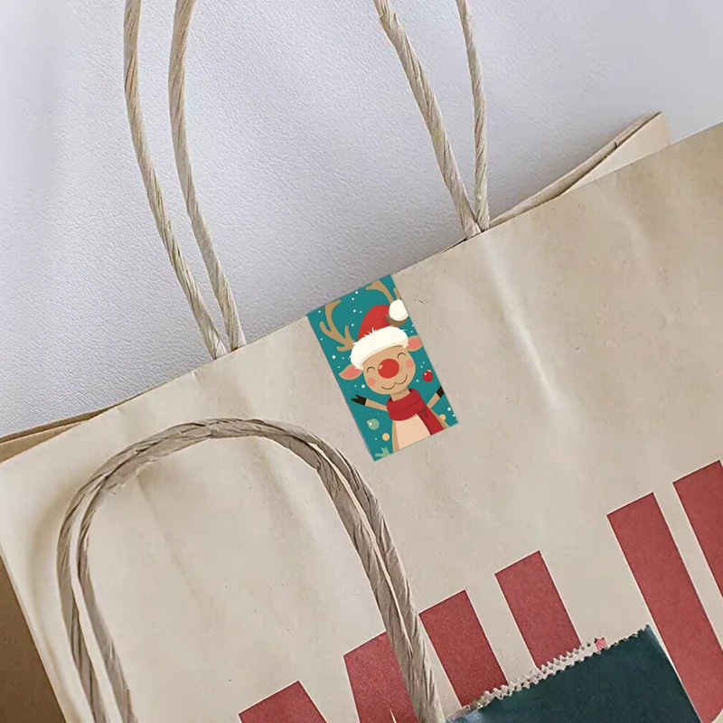 1 لفة ملصقات عيد الميلاد - شجرة عيد الميلاد اللطيفة، سانتا كلوز، الرنة، عيد ميلاد سعيد - لتغليف الهدايا، التعبئة والتغليف