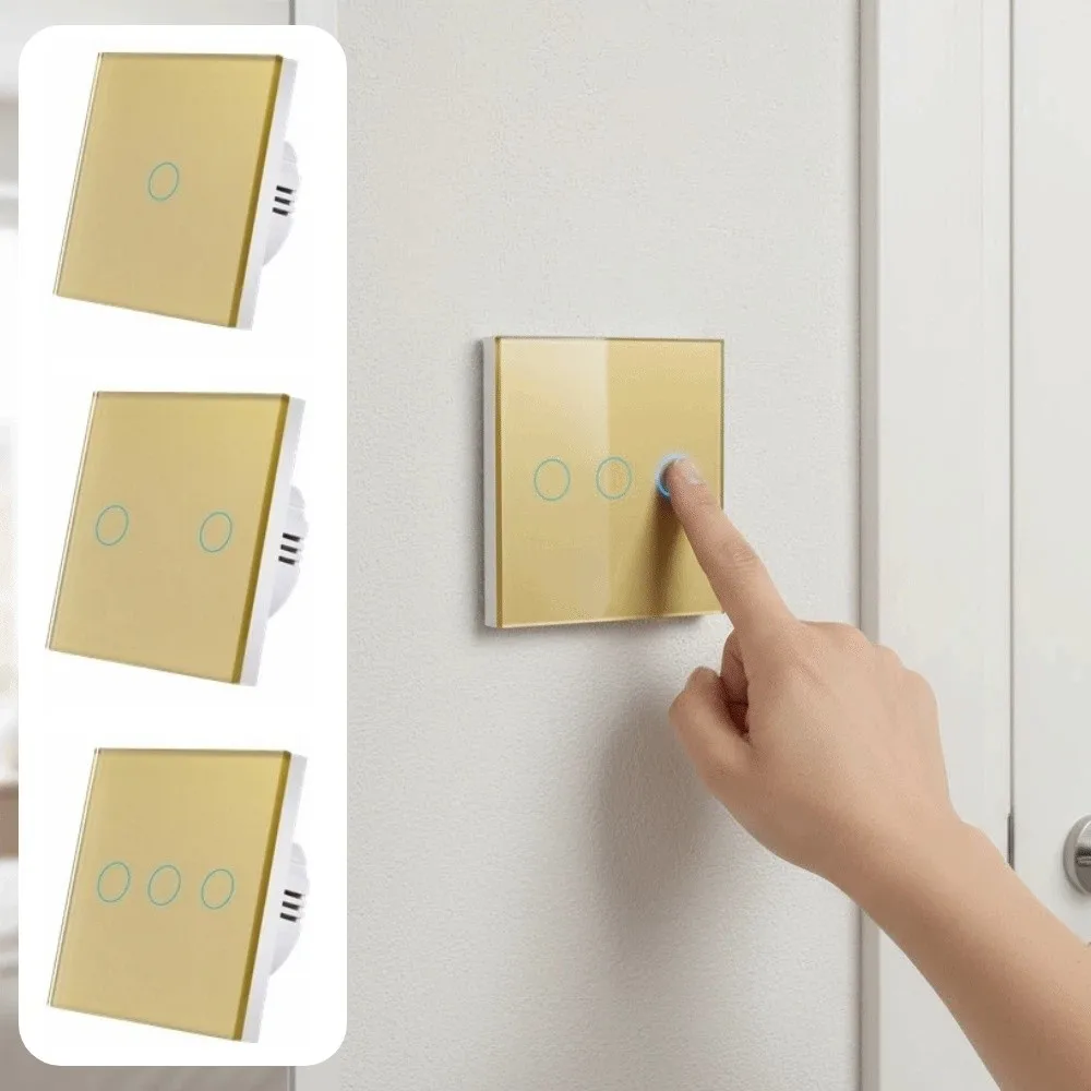 EU Standard Touch Sensor Switch 1/2/3 Gang Glass Panel Wall Light Switch LED Backlight No Neutral Wire Touch Panel Switch