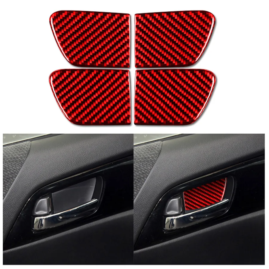 

4pcs Red Real Carbon Fiber Car Interior Door Handle Cover Trim For Honda Accord 2014-2017