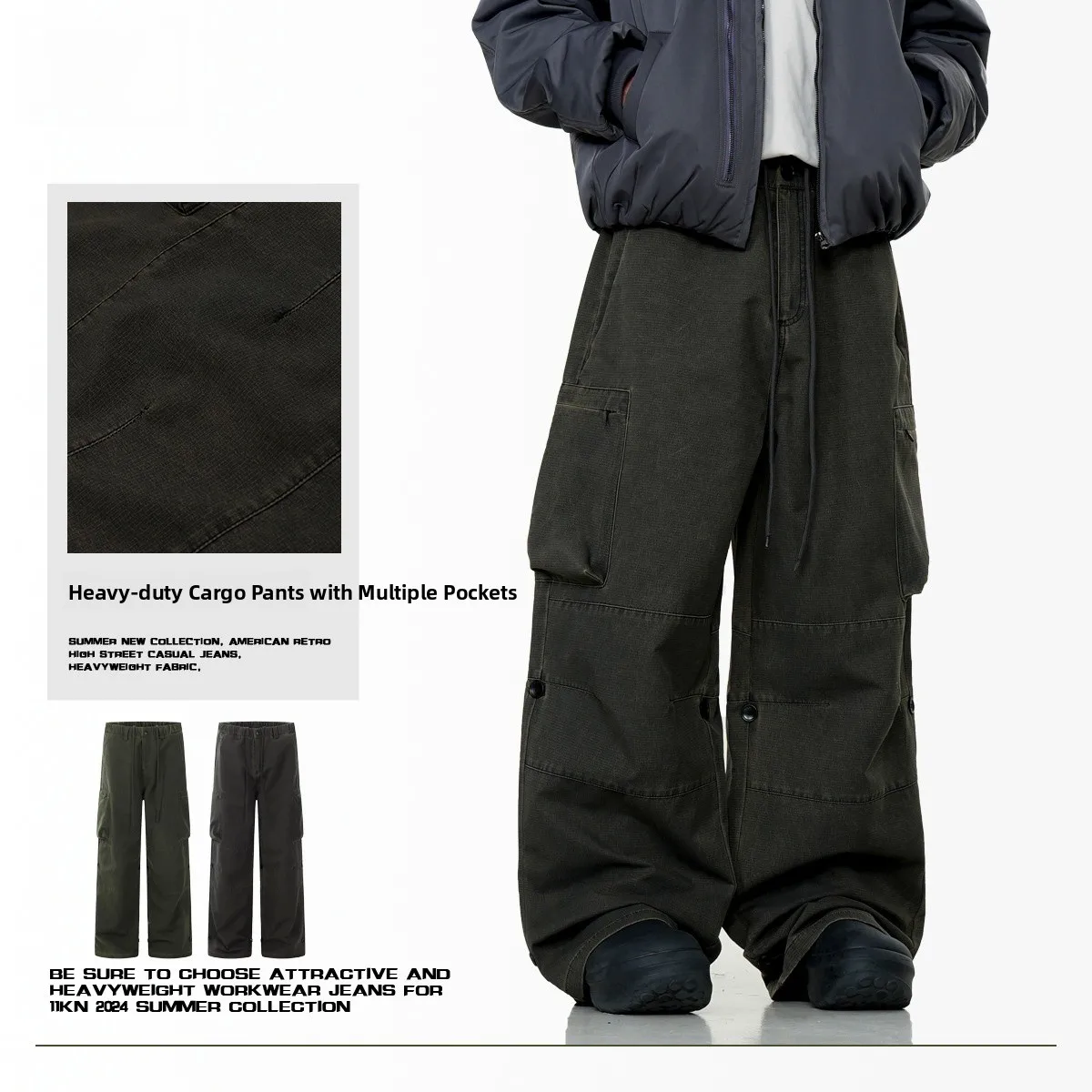 

American Retro Patchwork Design Work Pants Men's Loose Straight Leg Wide Leg Casual Long Pants Women's Faion Ci Sle Cot...