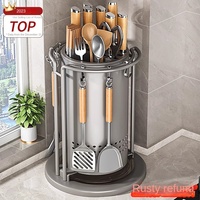 Kitchen rotating knife holder, storage rack, spatula spoon, chopstick holder, vegetable knife holder integrated storage box