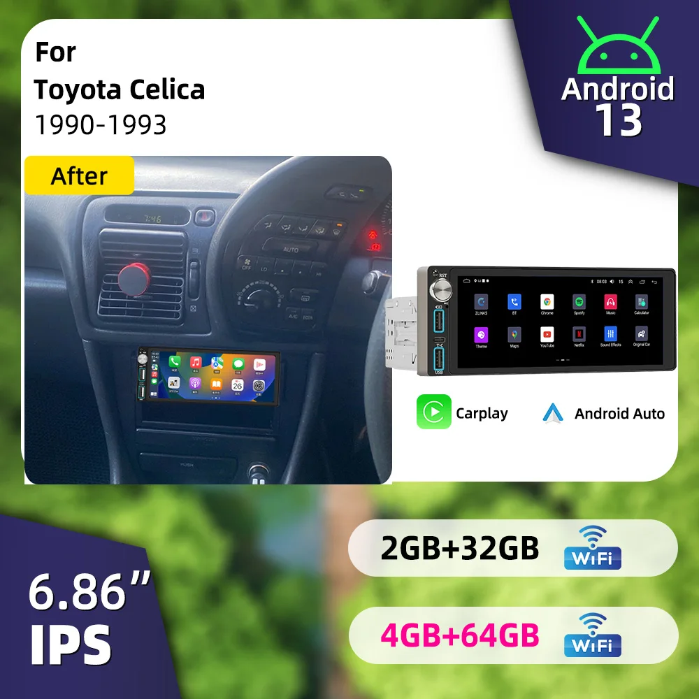6.86 inch Car Stereo Android 1Din Car Multimedia for Toyota Celica 1990-1993 Autoradio Radio Head Unit Screen Carplay GPS