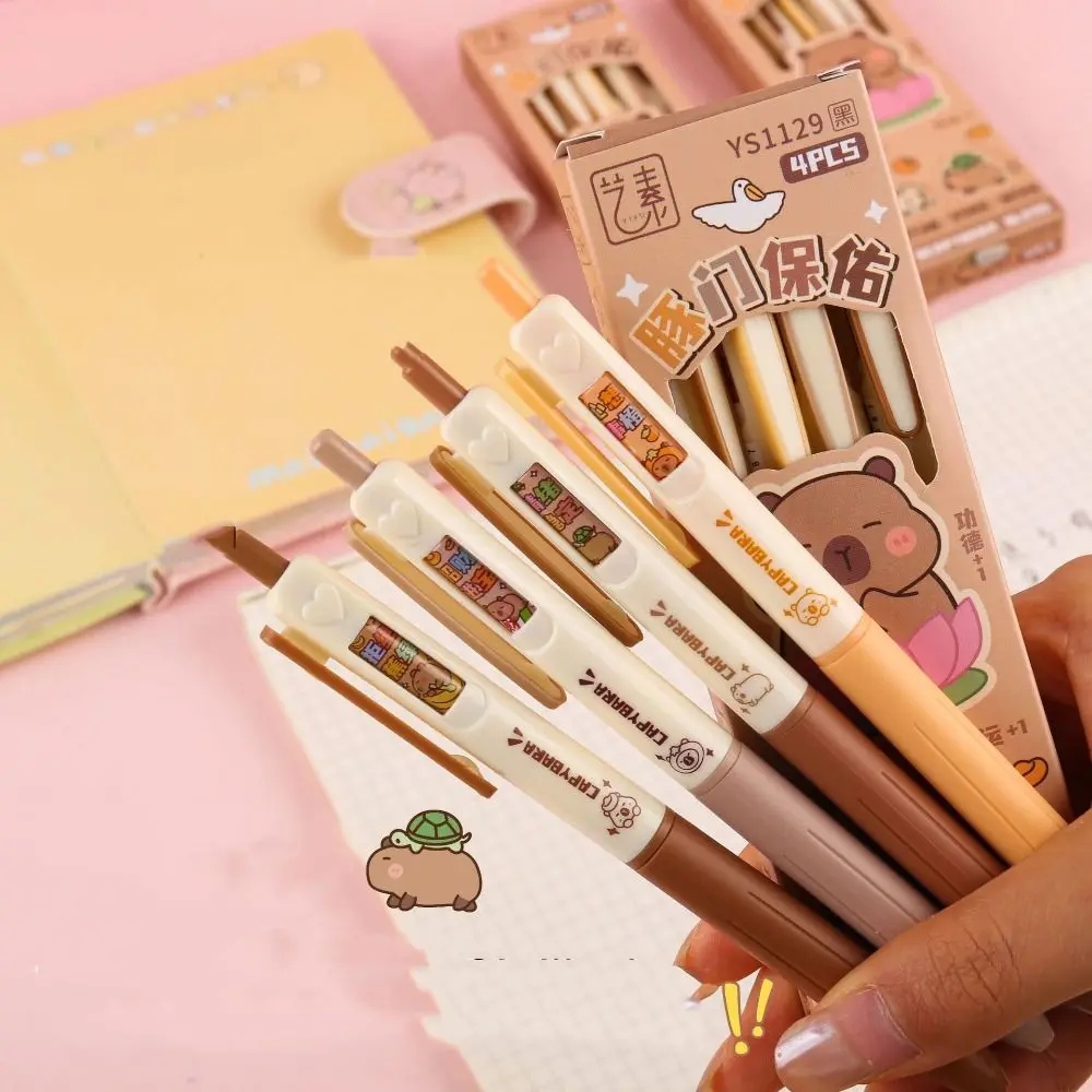 

4PCS Press Rotating Answer Pen Capybara ST Head Rotating Choose Pen Novelty 0.5mm Ballpoint Gel Pen School Office Supply