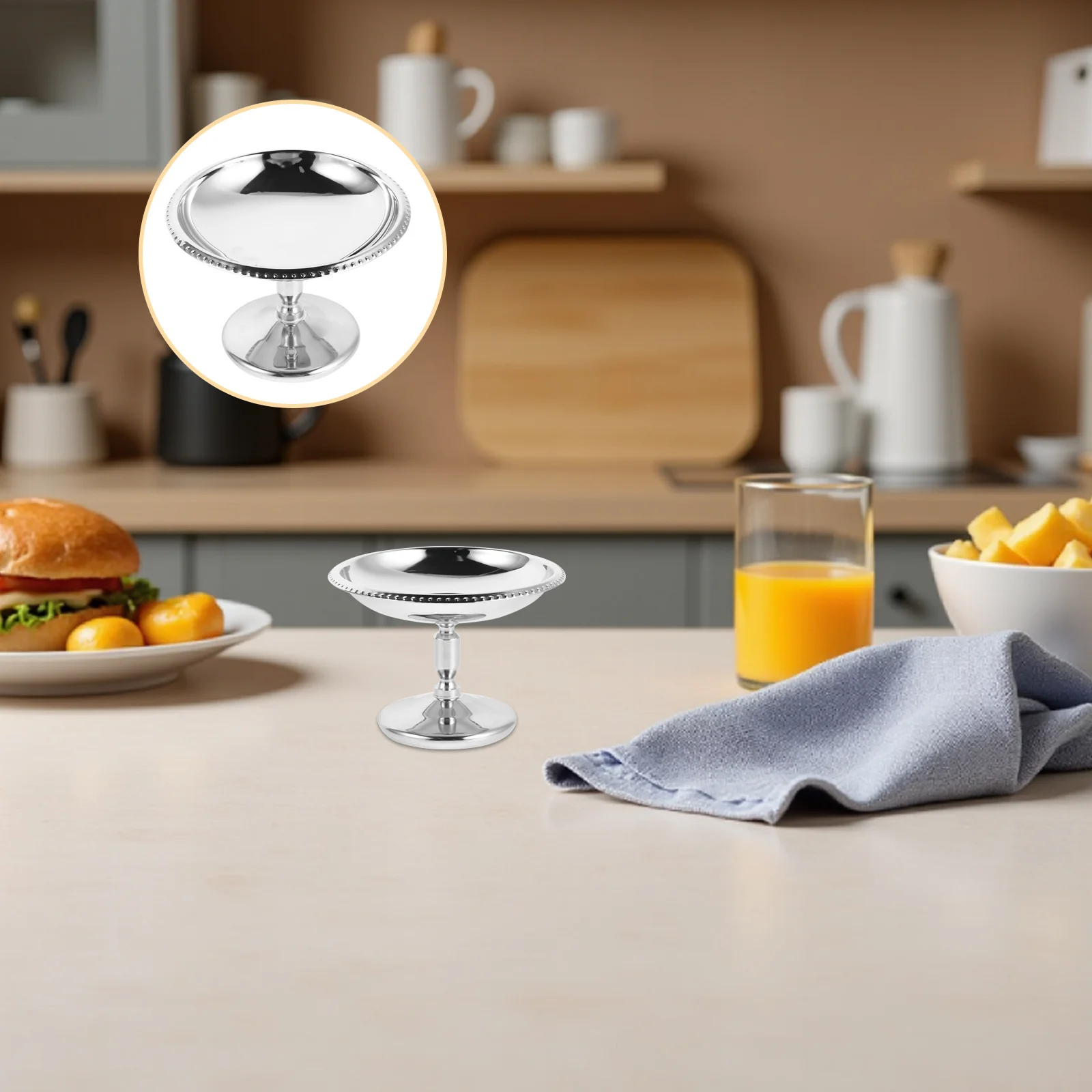 

High Base 70Ml Metal Dessert Serving Bowl Stainless Steel Tall Stem Cup for Sundae Yogurt Condiment Stylish Rust Resistant Easy